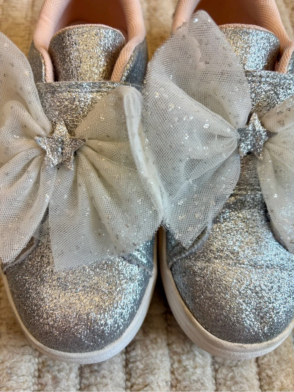 H&M Silver Glitter Kids Slip-On Sneakers with Tulle Bow